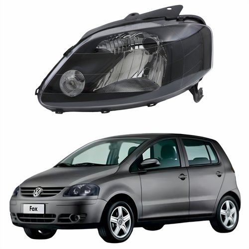 Farol Vw Fox 2003 Até 2009 ORGUS Máscara Negra Lado Esquerdo Motorista