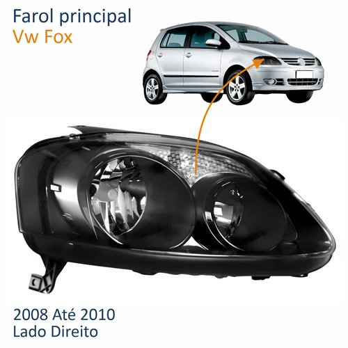 Farol Principal Vw Fox 2008 2009 2010 Máscara Negra Lado Direito Passageiro