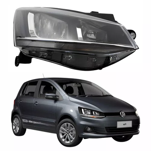 Farol Vw Fox 2015 Até 2019 Máscara Negra Friso Cromado Lado Direito Passageiro