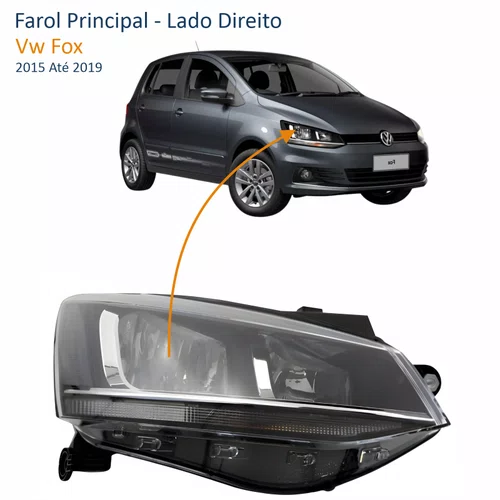 Farol Vw Fox 2015 Até 2019 Máscara Negra Friso Cromado Lado Direito Passageiro
