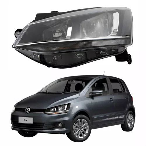Farol Vw Fox 2015 Até 2019 Máscara Negra Friso Cromado Lado Esquerdo Motorista