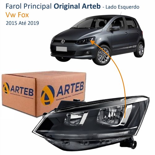 Farol Vw Fox 2015 Até 2019 Original Arteb Friso Preto Lado Esquerdo Motorista