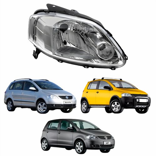 Farol Vw Fox Crossfox Spacefox 2003 Até 2010 Máscara Cromada Lado Direito Passageiro