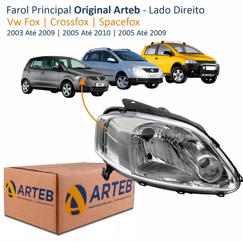 Farol Vw Fox Crossfox Spacefox 2003 Até 2010 Original Arteb Máscara Cromada Lado Direito Passageiro