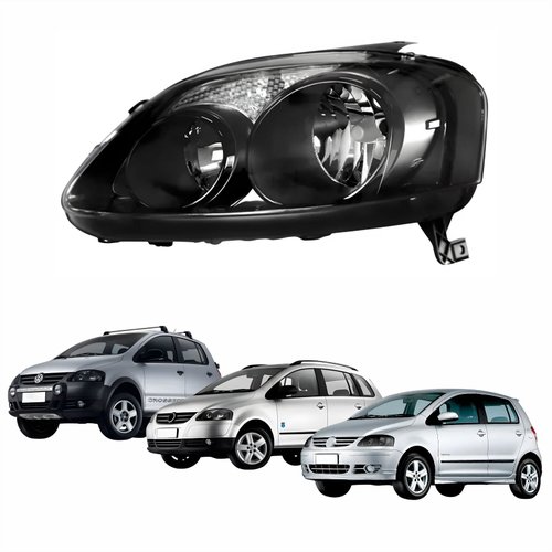Farol Principal Vw Crossfox Fox Spacefox 2008 2009 2010 Máscara Negra Lado Esquerdo Motorista