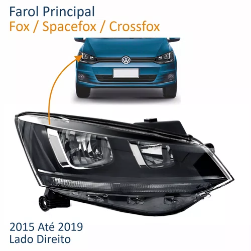 Farol Vw Fox Crossfox Spacefox 2015 Até 2019 Original Friso Preto Lado Direito Passageiro
