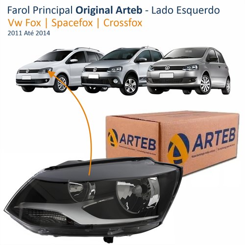 Farol Vw Fox Spacefox Crossfox 2011 Até 2014 Original Arteb Máscara Negra Lado Esquerdo Motorista