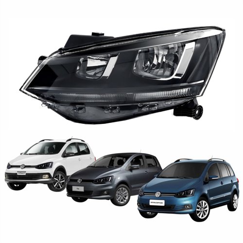 Farol Vw Fox Spacefox Crossfox 2015 Até 2019 Friso Preto Lado Esquerdo Motorista