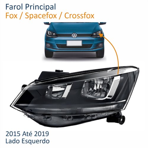 Farol Vw Fox Spacefox Crossfox 2015 Até 2019 Friso Preto Lado Esquerdo Motorista