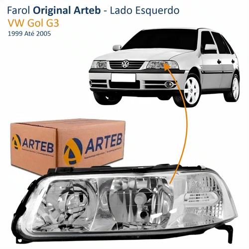 Farol VW Gol G3 1999 Até 2005 Foco Duplo Máscara Cromada ARTEB Lado Esquerdo Motorista