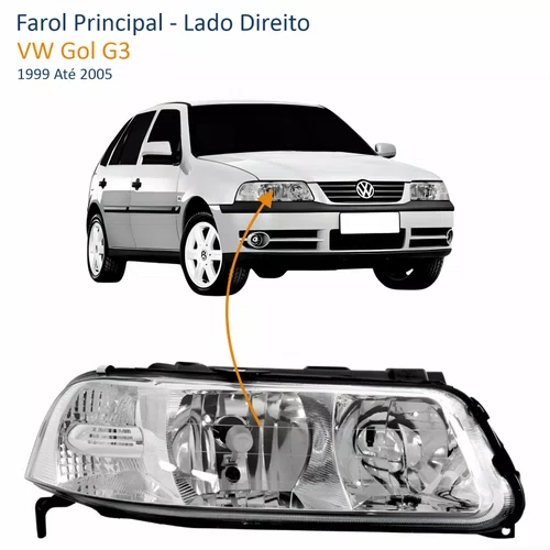 Farol VW Gol G3 1999 Até 2005 Foco Duplo Máscara Cromada Lado Direito Passageiro