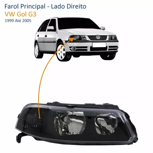 Farol Vw Gol G3 1999 Até 2005 Foco Duplo Máscara Negra Lado Direito Passageiro
