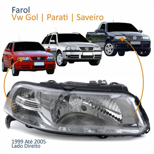 Farol Principal Vw Gol Parati Saveiro 1999 Até 2005 Foco Simples Máscara Cromada Lado Direito Passageiro