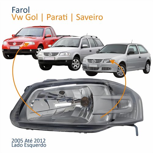 Farol Principal Volkswagen Gol Parati Saveiro 2005 2006 2007 2008 2009 2010 2011 2012 Máscara Cinza Lado Esquerdo Motorista