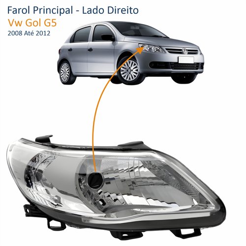 Farol Vw Gol G5 2008 Até 2012 Máscara Cromada Lado Direito Passageiro