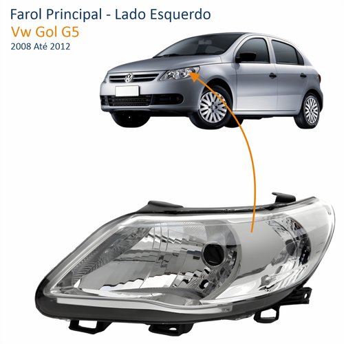 Farol Vw Gol G5 2008 Até 2012 Máscara Cromada Lado Esquerdo Motorista