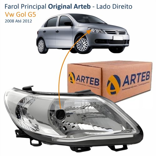 Farol Vw Gol G5 2008 Até 2012 Original Arteb Máscara Cromada Lado Direito Passageiro