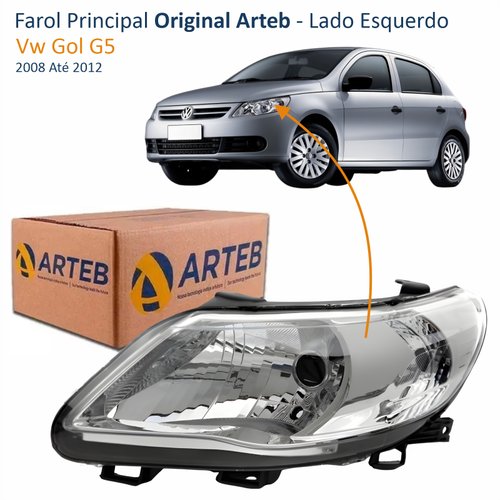 Farol Vw Gol G5 2008 Até 2012 Original Arteb Máscara Cromada Lado Esquerdo Motorista