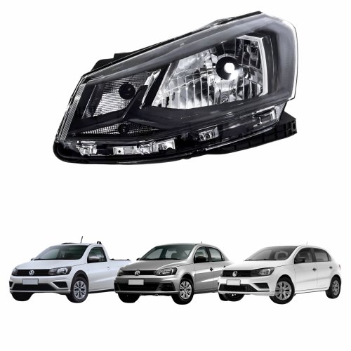 Farol Vw Gol G7 2016 Até 2018 Voyage G7 2017 Até 2018 Saveiro G7 2018 Até 2020 Foco Simples Friso Preto Lado Esquerdo Motorista