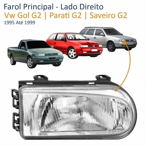 Farol Vw Gol Parati Saveiro G2 1995 Até 1999 Foco Simples Máscara Cromada Lado Direito Passageiro