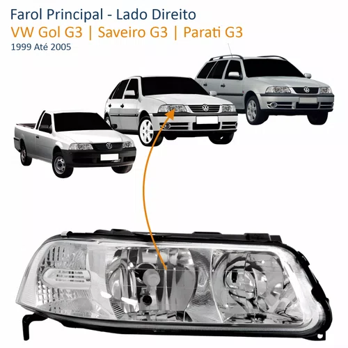 Farol VW Gol Saveiro Parati G3 1999 Até 2005 Foco Duplo Máscara Cromada Lado Direito Passageiro