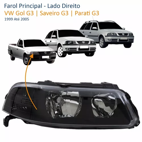 Farol VW Gol Saveiro Parati G3 1999 Até 2005 Foco Duplo Máscara Negra Lado Direito Passageiro