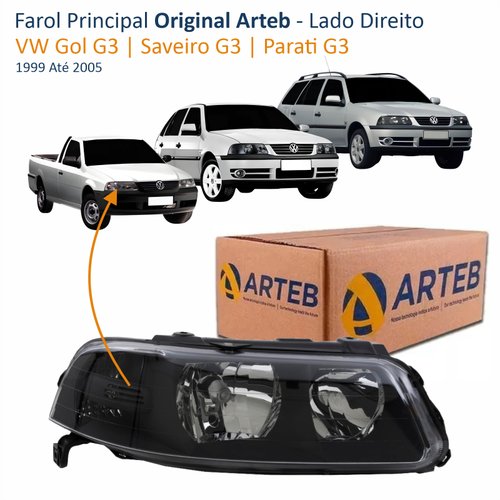 Farol VW Gol Saveiro Parati G3 1999 Até 2005 Original Arteb Foco Duplo Máscara Negra Lado Direito Passageiro