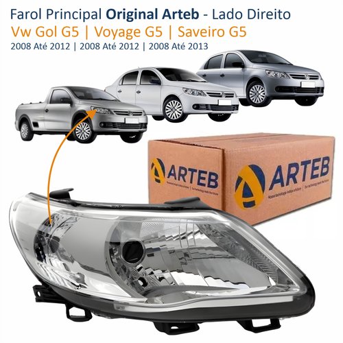 Farol Vw Gol Voyage G5 2008 Até 2012 Saveiro G5 2008 Até 2013 Original Arteb Máscara Cromada Lado Direito Passageiro