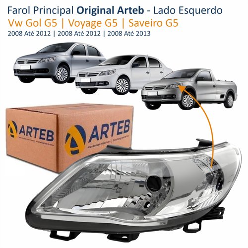 Farol Vw Gol Voyage G5 2008 Até 2012 Saveiro G5 2008 Até 2013 Original Arteb Máscara Cromada Lado Esquerdo Motorista