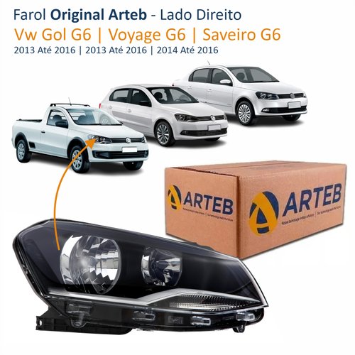 Farol Vw Gol Voyage G6 2013 Até 2016 Saveiro G6 2014 Até 2016 Original Arteb Foco Duplo Máscara Negra Lado Direito Passageiro