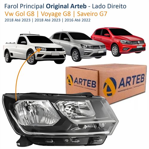 Farol Vw Gol Voyage G8 2018 Até 2023 Saveiro G7 2016 Até 2022 Original Arteb Foco Duplo Lado Direito Passageiro