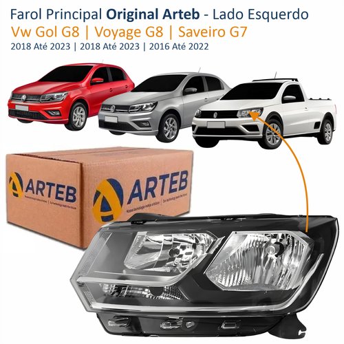 Farol Vw Gol Voyage G8 2018 Até 2023 Saveiro G7 2016 Até 2022 Original Arteb Foco Duplo Lado Esquerdo Motorista