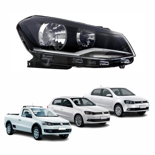 Farol Vw Gol Voyage Saveiro G6 2013 Até 2016 Foco Duplo Máscara Negra Lado Direito Passageiro