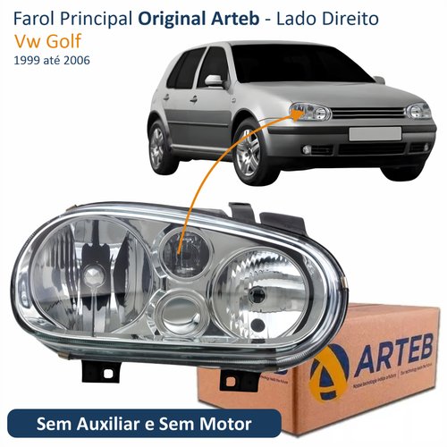 Farol Vw Golf 1999 até 2006 Original Arteb Máscara Cromada Lado Direito Passageiro