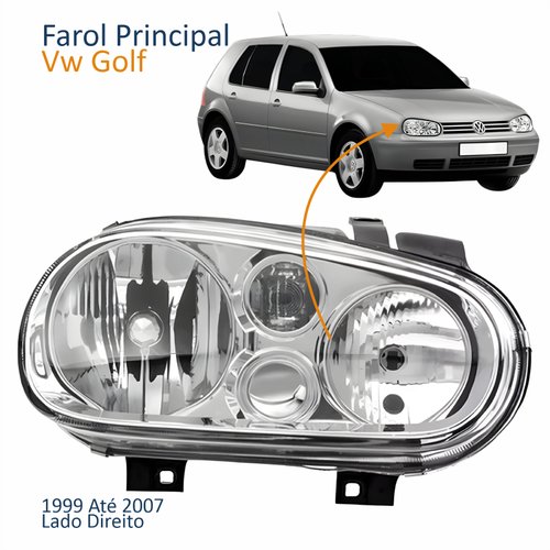 Farol Vw Golf 1999 Até 2007 Sem Auxiliar Cromado Manual Elétrico Lado Direito Passageiro