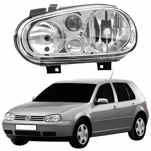 Farol Vw Golf 1999 Até 2007 Sem Auxiliar Cromado Manual Elétrico Lado Esquerdo Motorista