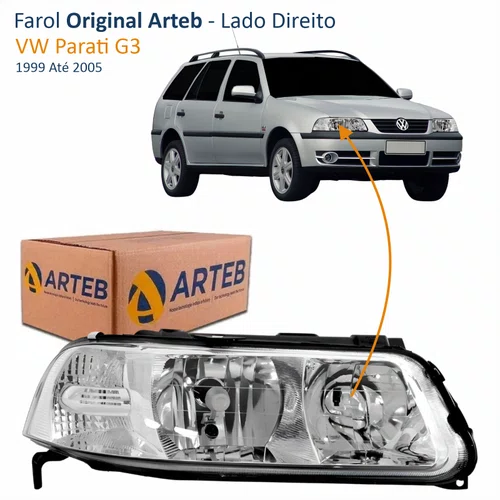 Farol VW Parati G3 1999 Até 2005 Foco Duplo Máscara Cromada ARTEB Lado Direito Passageiro