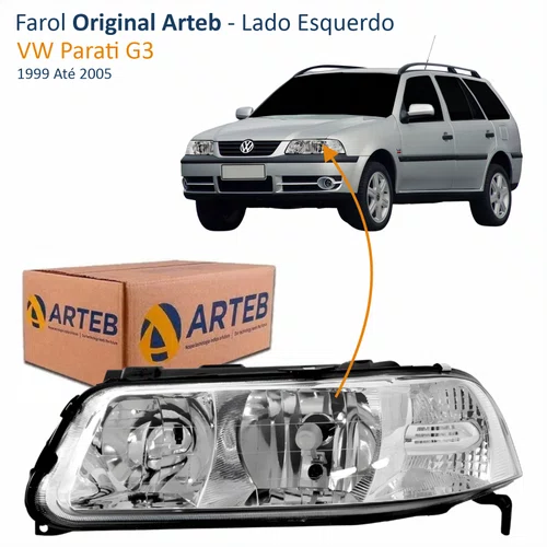 Farol VW Parati G3 1999 Até 2005 Foco Duplo Máscara Cromada ARTEB Lado Esquerdo Motorista