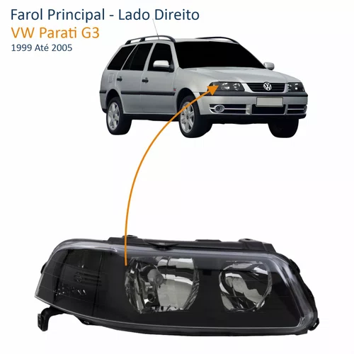 Farol Vw Parati G3 1999 Até 2005 Foco Duplo Máscara Negra Lado Direito Passageiro