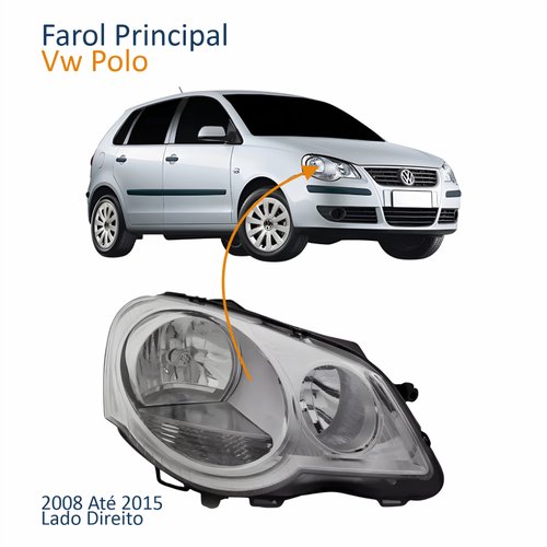 Farol Principal Vw Polo 2008 Até 2015 Máscara Cromomix Lado Direito Passageiro
