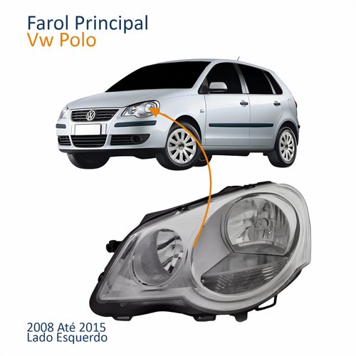 Farol Principal Vw Polo 2008 Até 2015 Máscara Cromomix Lado Esquerdo Motorista