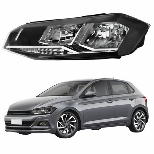 Farol Vw Polo 2018 Até 2022 Máscara Negra Com Friso Cromado Lado Esquerdo Motorista