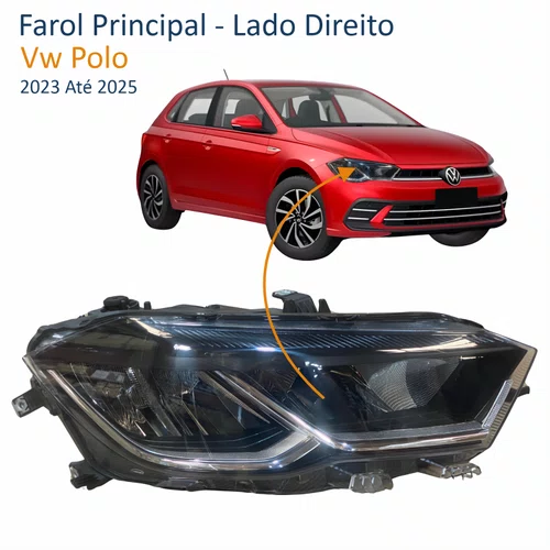 Farol Principal Vw Polo 2023 2024 2025 Full Led Lado Direito Passageiro