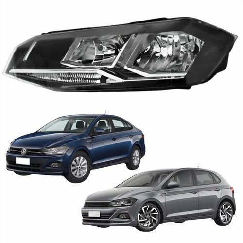 Farol Vw Polo Virtus 2018 Até 2022 Máscara Negra Com Friso Cromado Lado Esquerdo Motorista