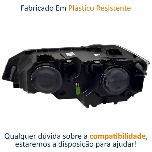 Farol Vw Polo Virtus 2018 Até 2022 Original Arteb Máscara Negra Com Friso Cromado Lado Direito Passageiro