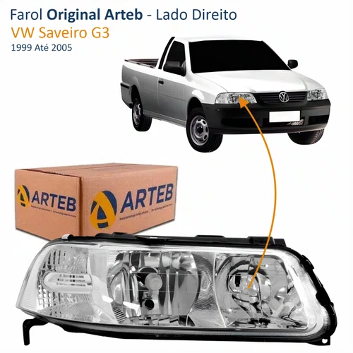 Farol VW Saveiro G3 1999 Até 2005 Foco Duplo Máscara Cromada ARTEB Lado Direito Passageiro