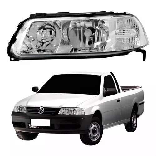 Farol VW Saveiro G3 1999 Até 2005 Foco Duplo Máscara Cromada ARTEB Lado Esquerdo Motorista