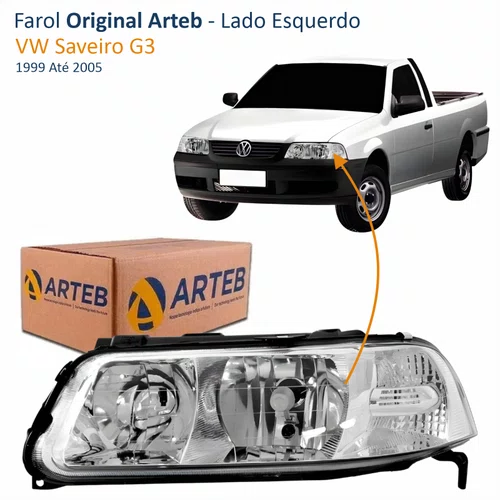 Farol VW Saveiro G3 1999 Até 2005 Foco Duplo Máscara Cromada ARTEB Lado Esquerdo Motorista