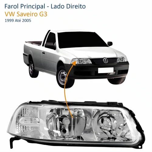 Farol VW Saveiro G3 1999 Até 2005 Foco Duplo Máscara Cromada Lado Direito Passageiro