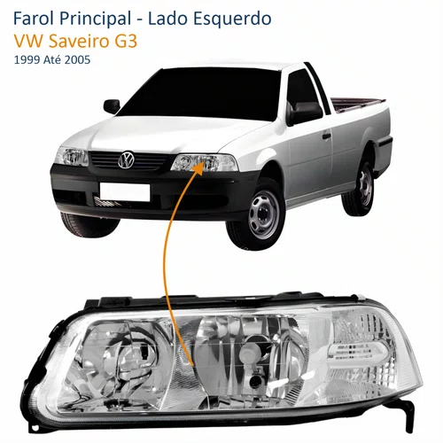 Farol VW Saveiro G3 1999 Até 2005 Foco Duplo Máscara Cromada Lado Esquerdo Motorista